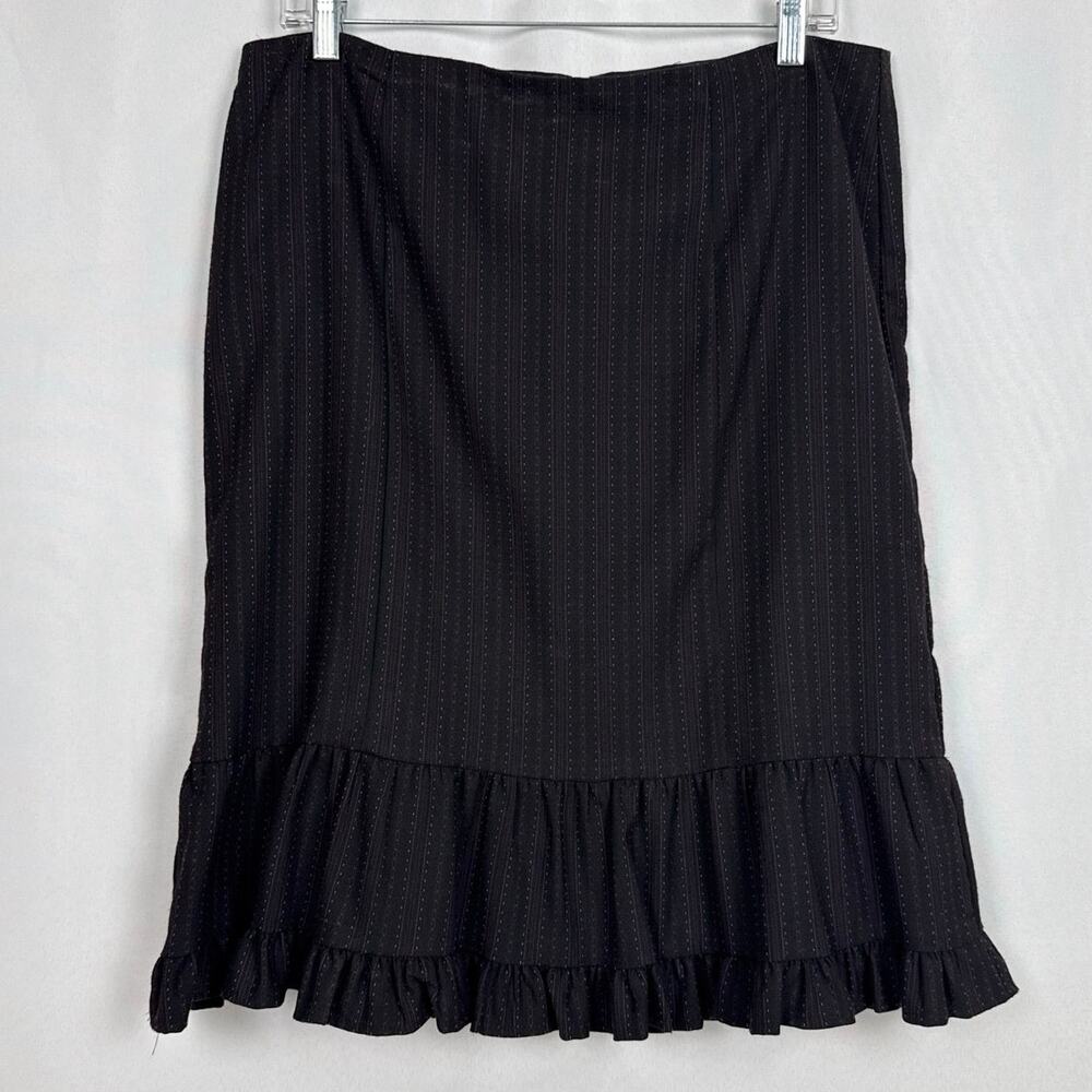 Nanette Lepore Womens Pinstripe Ruffle Skirt Size 10 Black Romantic Statement